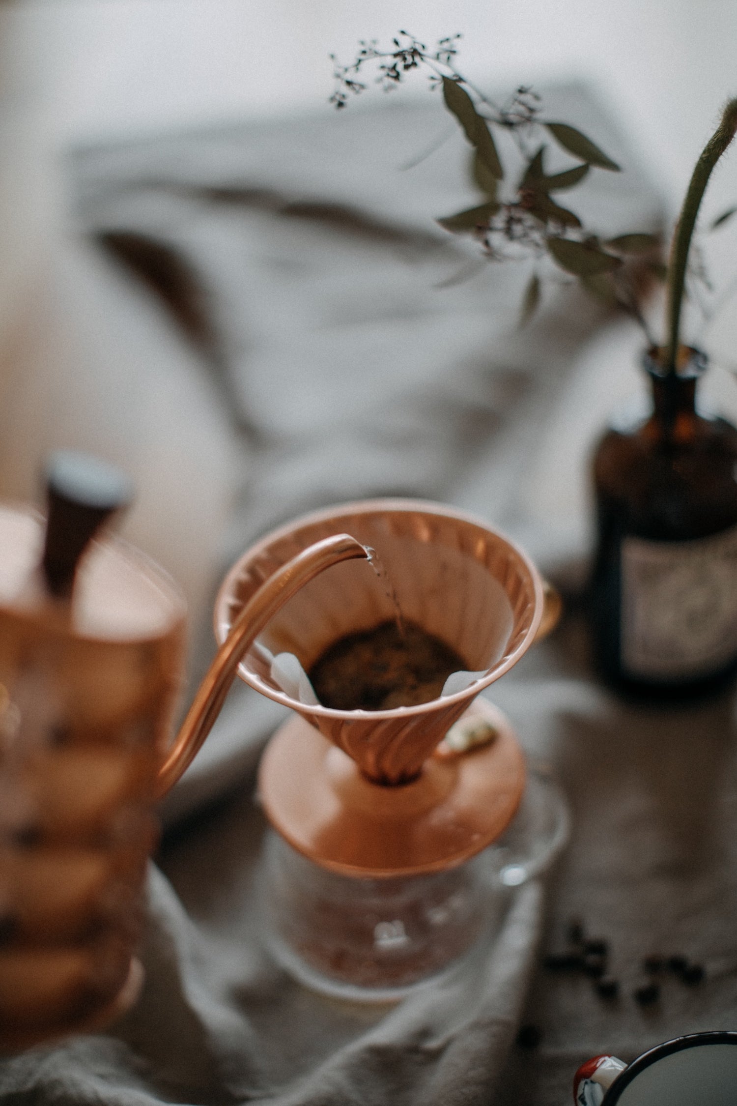 Coffee roaster Nova Scotia-pour over coffee in a copper kettle and funnel