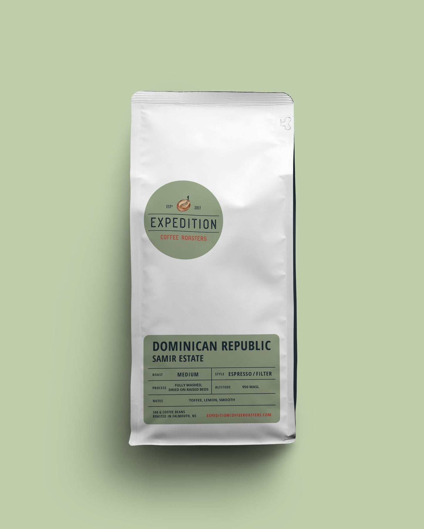 Dominican Republic medium roast coffee beans mockup from Expedition Coffee Roasters